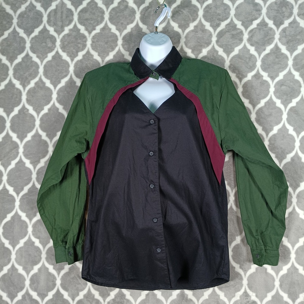 Roper Western Shirt Women L Green Black Equestrian Padded Shoulder VTG USA